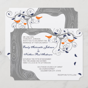 Invitation Arbre de l'amour romantique Orange Marine Mariage