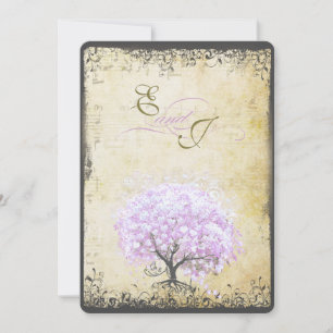 Invitation Arbre de lavande à feuilles en cœur Mariage oiseau