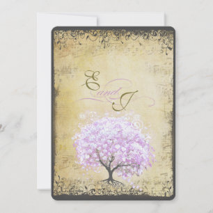 Invitation Arbre de lavande à feuilles en cœur Mariage oiseau