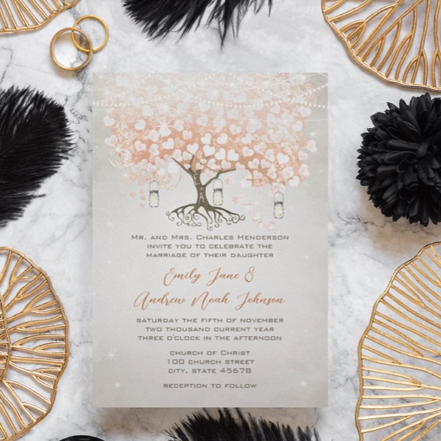 Invitation Arbre de mariage au cœur de corail clair  (Créateur téléchargé)