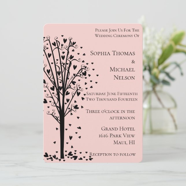 Invitation Arbre de mariage chic romantique cœurs rose blush (Debout devant)