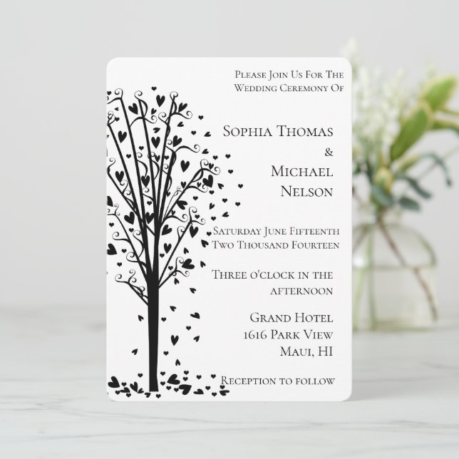Invitation Arbre de mariage Cœurs Romantiques Chic (Debout devant)