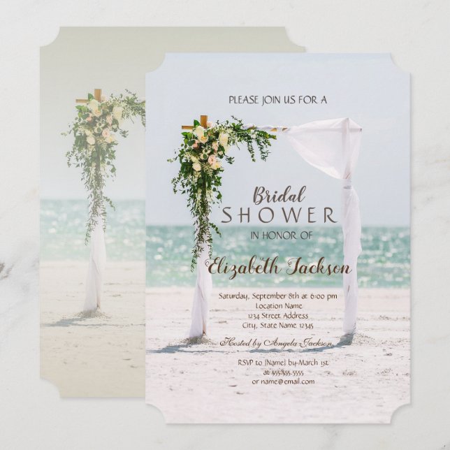 Invitation Arbre de mariage de plage Fleurs de douche de mari (Devant / Derrière)
