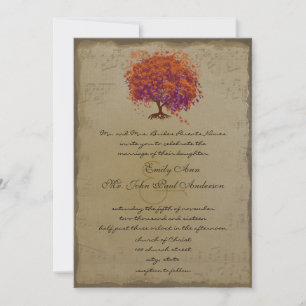Invitation Arbre de mariage doré musical sapin rouge cœur