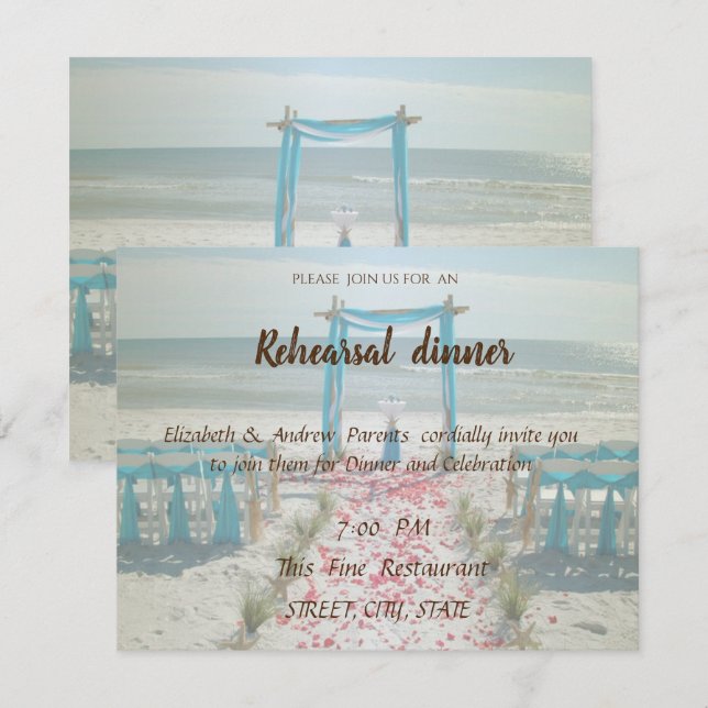 Invitation Arbre de mariage sur la plage  Dîner de répétition (Devant / Derrière)