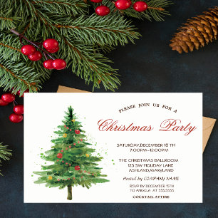 Invitation Arbre de Noël à l'aquarelle Fête d'entreprise