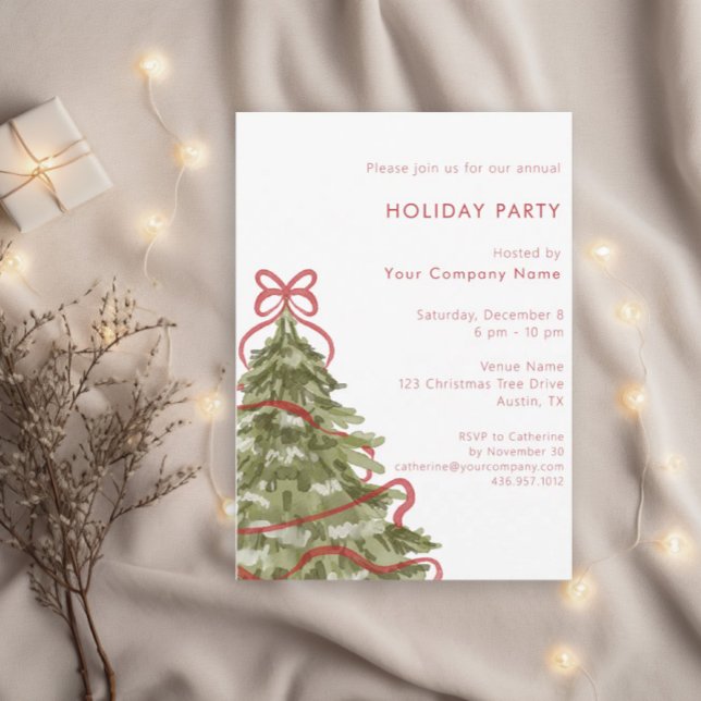 Invitation Arbre de Noël à l'aquarelle Fête d'entreprise des  (Créateur téléchargé)