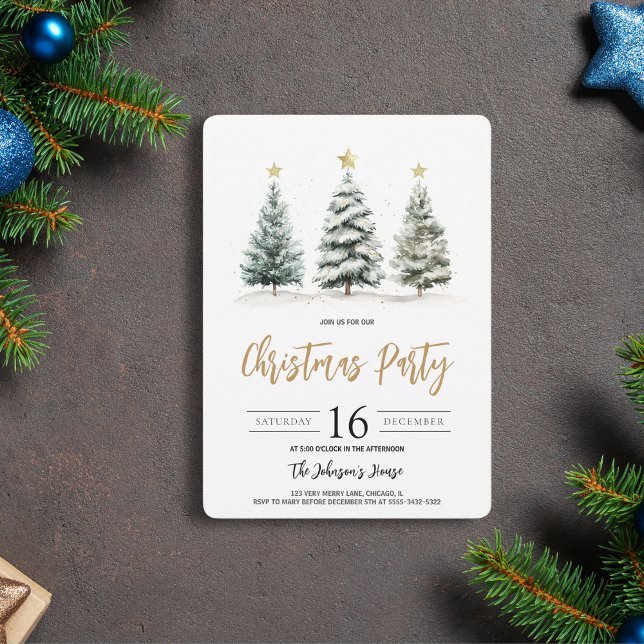 Invitation Arbre de Noël à l'aquarelle Vert Or Fête de fin d' (Créateur téléchargé)