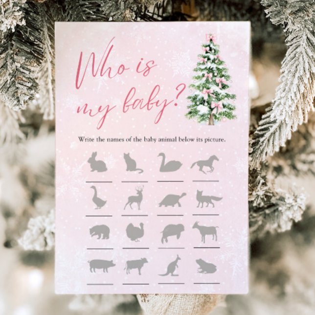 Invitation Arbre de Noël à Rubans Bébé Shower Qui Est Mon Béb (Pink Bow Christmas Tree Baby Shower Who Is My Baby Game)