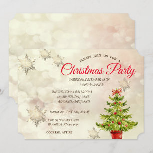 Invitation Arbre de Noël aquarelle, Fête d'entreprise Bokeh
