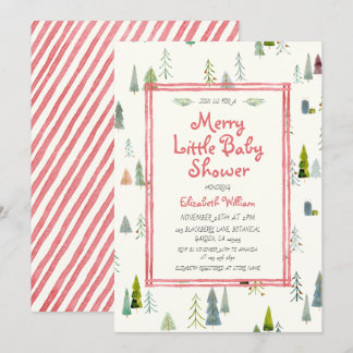Invitation Arbre de Noël aquarelle Merry Little Baby Shower