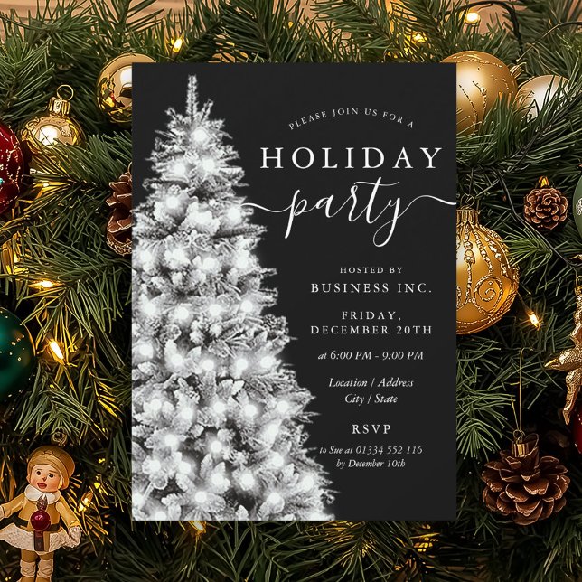 Invitation Arbre de Noël Argent Formel Soirée de Fêtes de l'e (Formal Silver Xmas Tree Corporate Holiday Party Invitation)