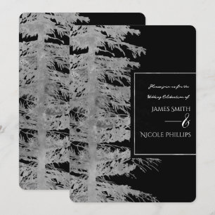 Invitation Arbre de Noël Argent Noir Glam Forêt Rustique Mari