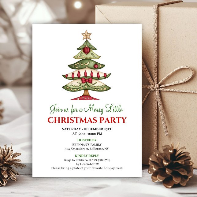 Invitation Arbre de Noël artistique classique fête de Noël (Classic artistic Christmas tree Christmas party)