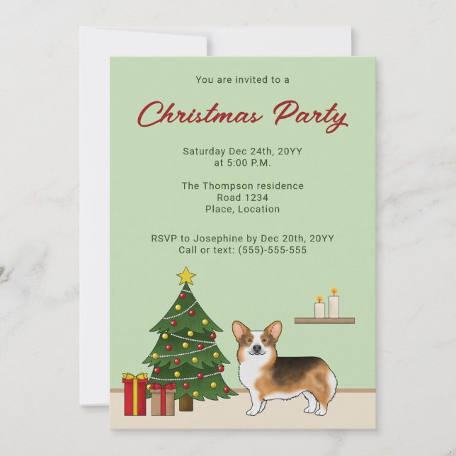 Invitation Arbre de Noël au Tri Pembroke Welsh Corgi roux (Devant)