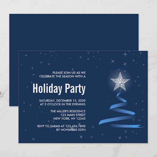 Invitation Arbre de Noël avec Fête des Fêtes de Snowflake (Devant / Derrière)