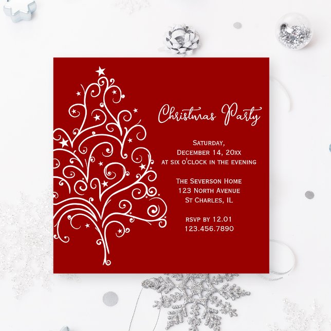 Invitation Arbre de Noël blanc à la fête des Fêtes rouges (Créateur téléchargé)
