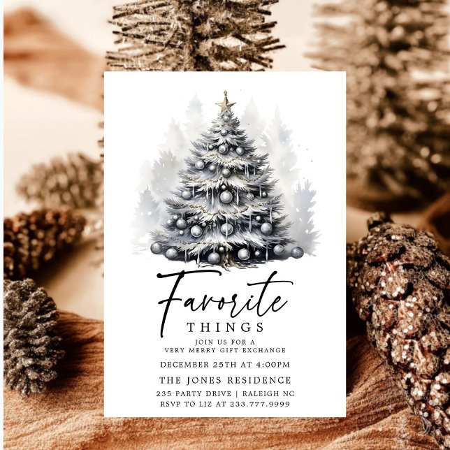 Invitation Arbre de Noël blanc noir moderne Chose préférée (Créateur téléchargé)