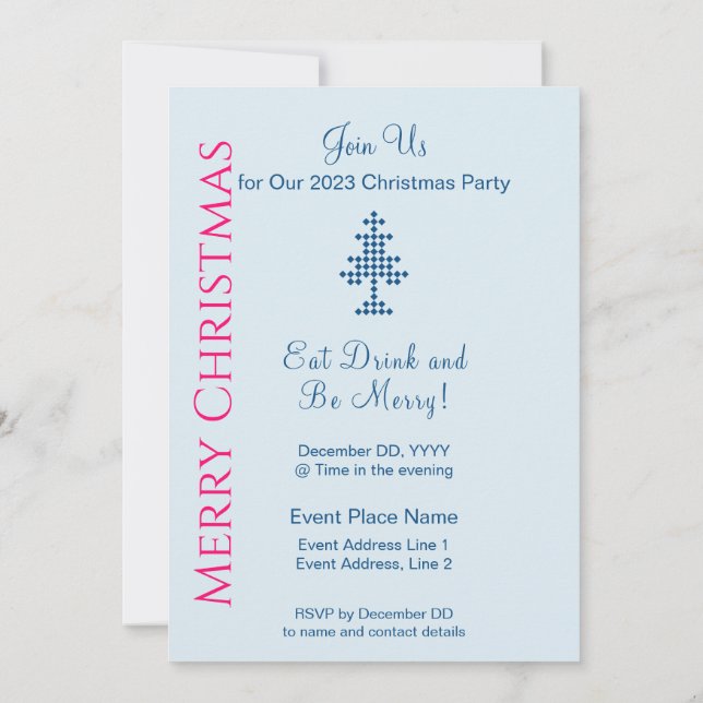 Invitation Arbre de Noël bleu à la fête de Noël de la neige (Dos)