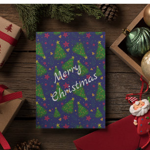 Invitation Arbre de Noël bleu avec cloches et fleurs rouges