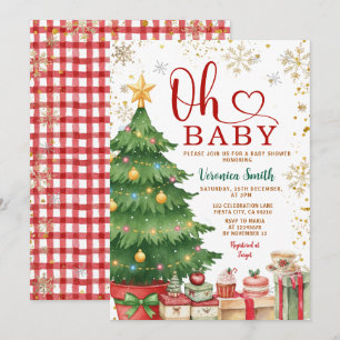 Invitation Arbre de Noël Cadeau d'Hiver Baby Shower Flocons d
