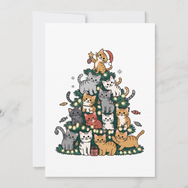 Invitation Arbre de Noël Chat Drôle Chaton Animal de Compagni (Devant)