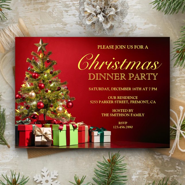 Invitation Arbre de Noël Classique | Dîner de fête de fin d'a (Créateur téléchargé)