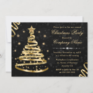 Invitation Arbre de Noël Corporate Ruban Doré Élégant