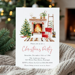 Invitation Arbre de Noël cosy et fête de Noël près de la chem