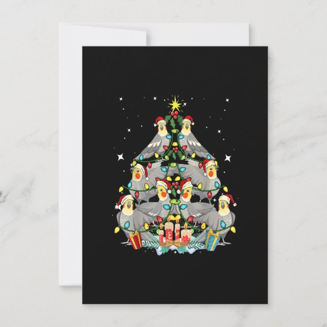 Invitation Arbre de Noël de Calopsitte Noël Maman Papa Oiseau (Devant)