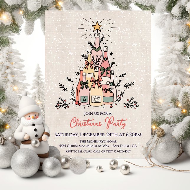 Invitation Arbre de Noël de fête de bouteille de vin (Créateur téléchargé)