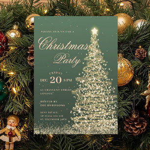 Invitation Arbre de Noël de fête hivernale doré vert