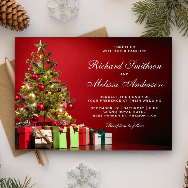 Invitation Arbre de Noël de Fête Rouge Mariage (Créateur téléchargé)