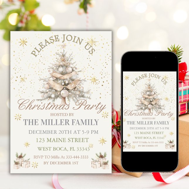 Invitation Arbre de Noël de Luxe en Or Soirée de Fêtes  (Créateur téléchargé)