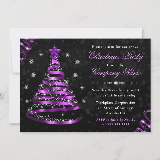 Invitation Arbre de Noël d'entreprise Ruban Violet Élégant (Devant)