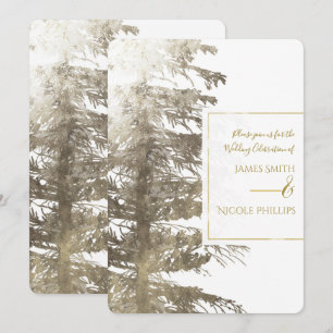 Invitation Arbre de Noël doré et blanc Forêt rustique Mariage