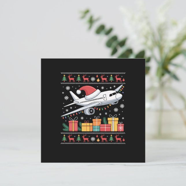 Invitation Arbre de Noël Éclairage Drôle Père Noël Avion Moch (Debout devant)