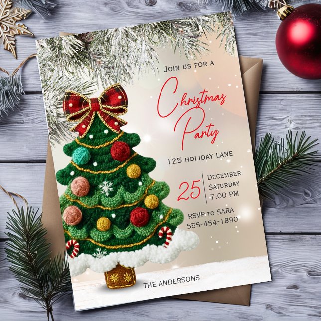 Invitation Arbre de Noël élégant à ruban pour fête  (Créateur téléchargé)