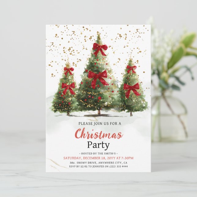 Invitation Arbre de Noël élégant aquarelle Fête de Noël  (Debout devant)