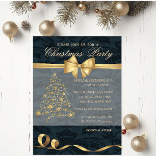 Invitation Arbre de Noël élégant, Bow, Fête de Noël