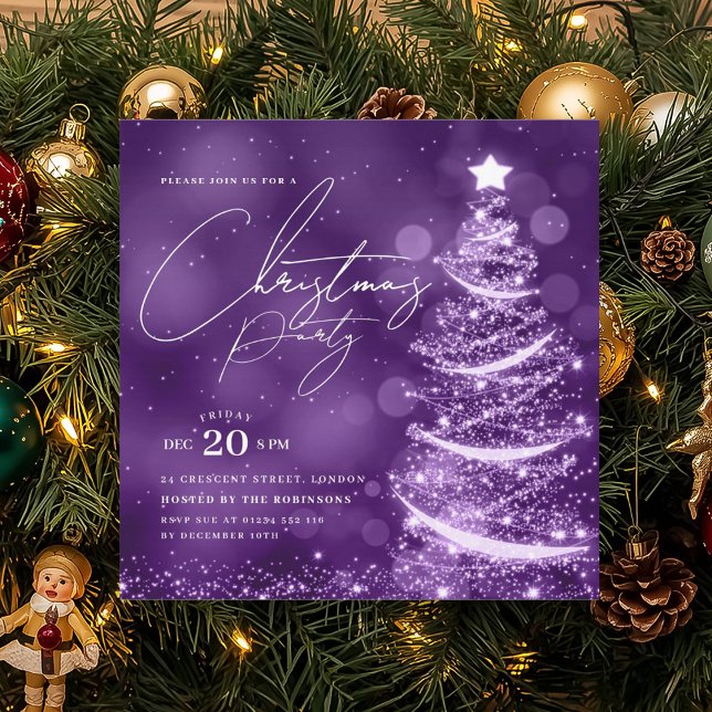 Invitation Arbre de Noël élégant de l'hiver violet Fête  (ELEGANT Purple Winter Christmas Tree Party Invitation)