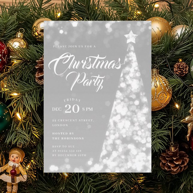 Invitation Arbre de Noël élégant d'hiver argenté Vacances  (Elegant Silver Winter Christmas Tree Holiday Invitation)