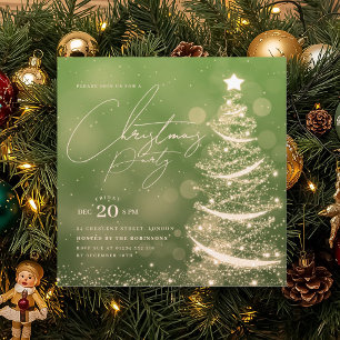 Invitation Arbre de Noël élégant doré vert pour la fête de No
