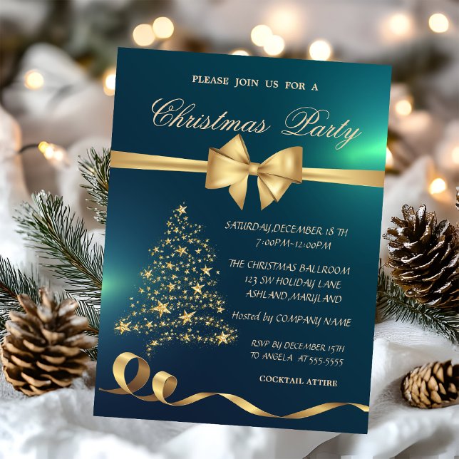 Invitation Arbre de Noël élégant, Fête de Noël verte avec un  (Créateur téléchargé)