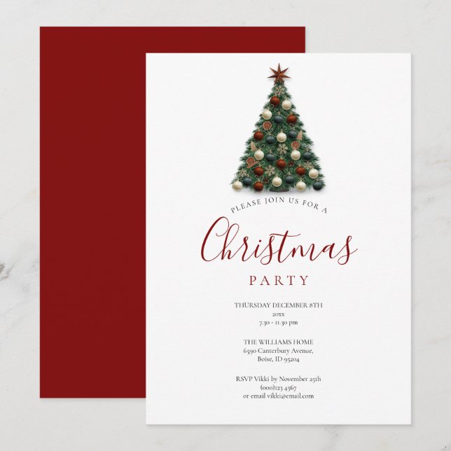 Invitation Arbre de Noël élégant Fête de vacances (Devant / Derrière)