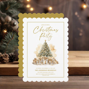 Invitation Arbre de Noël Élégant Or Blanc Cadeaux Fête