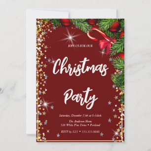 Invitation Arbre de Noël élégant rouge diamant