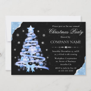 Invitation Arbre de Noël élégant ruban bleu clair Fête de Noë
