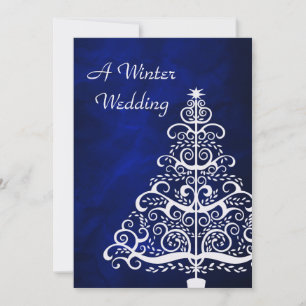 Invitation Arbre de Noël en argent bleu Mariage d'hiver