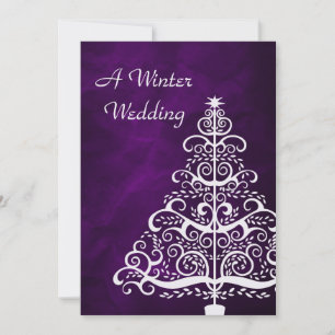 Invitation Arbre de Noël en argent violet Mariage d'hiver